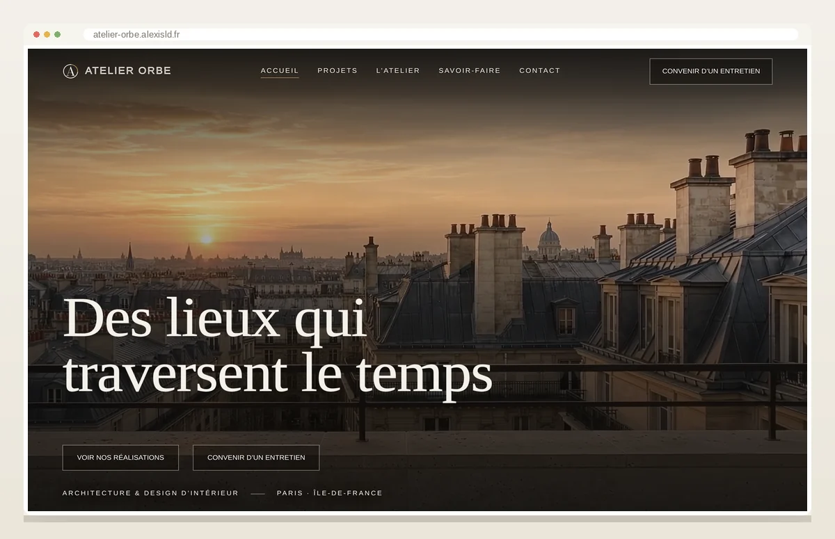 Page d'accueil du site Atelier Orbe